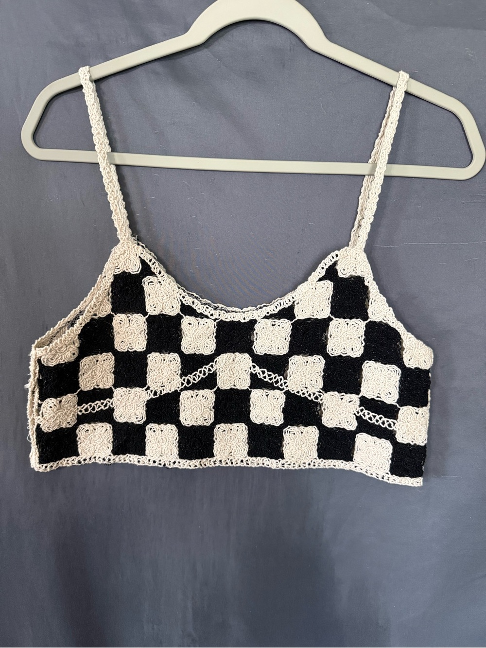 Black & white Crochet Checkered Top